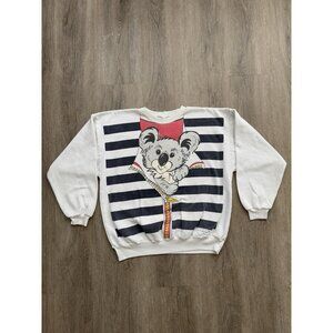Vintage 1986 Mitey Miss Koala Bear AOP Art White Crewneck Sweater Animal Womens